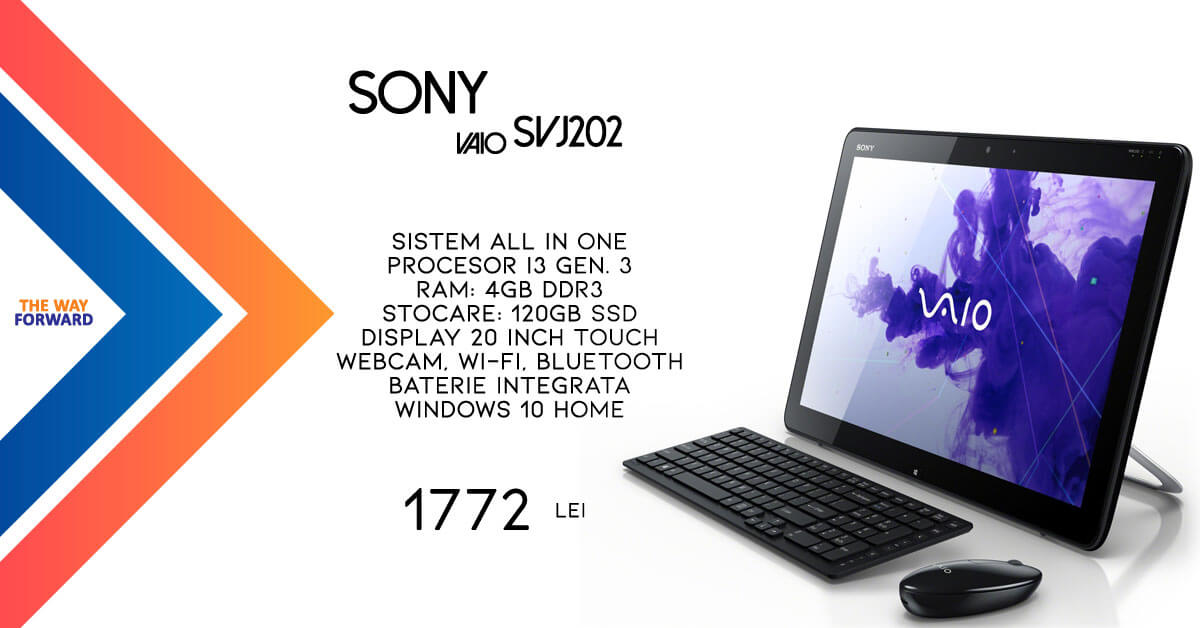 All-in-One Touchscreen Sony Vaio SVJ202, Intel i3-3227U, SSD, 20 inci, Wi-Fi, Win 10 Home